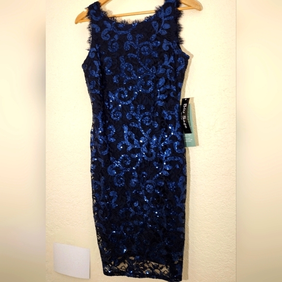 Blu Sage Blue Sequined Sleeveless Midi Dress NWT - Picture 4 of 7